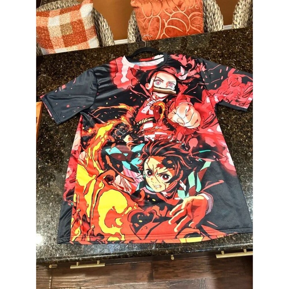 Demon Slayer Tanjiro Nezuko Anime Graphic Tee Shirt Men's 2XL All Over Print
